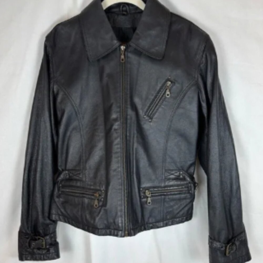 Ada Black Leather Motorcycle Jacket
